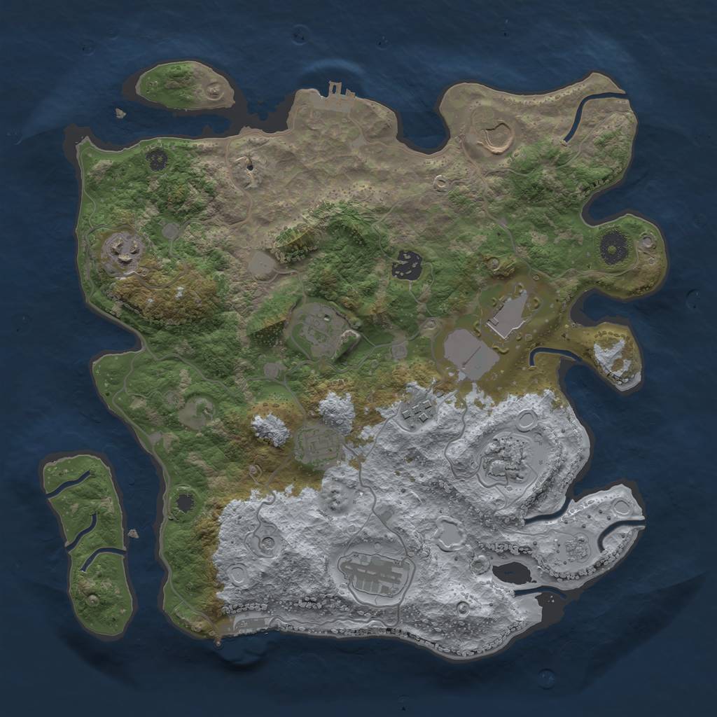 Rust Map: Procedural Map, Size: 3500, Seed: 624841, 18 Monuments