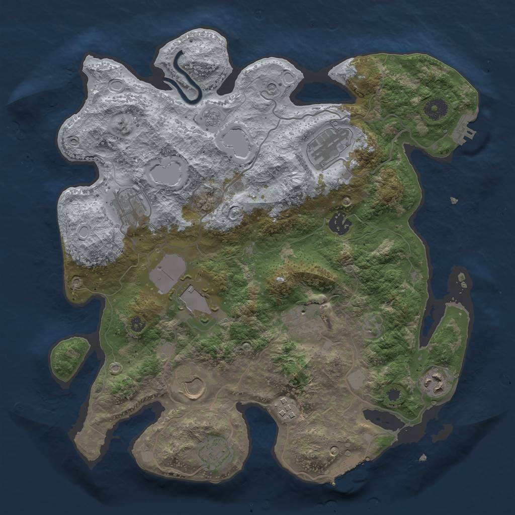 Rust Map: Procedural Map, Size: 3500, Seed: 1609811261, 18 Monuments