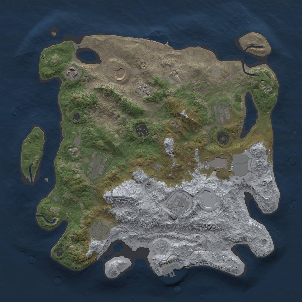 Rust Map: Procedural Map, Size: 3600, Seed: 370282368, 18 Monuments