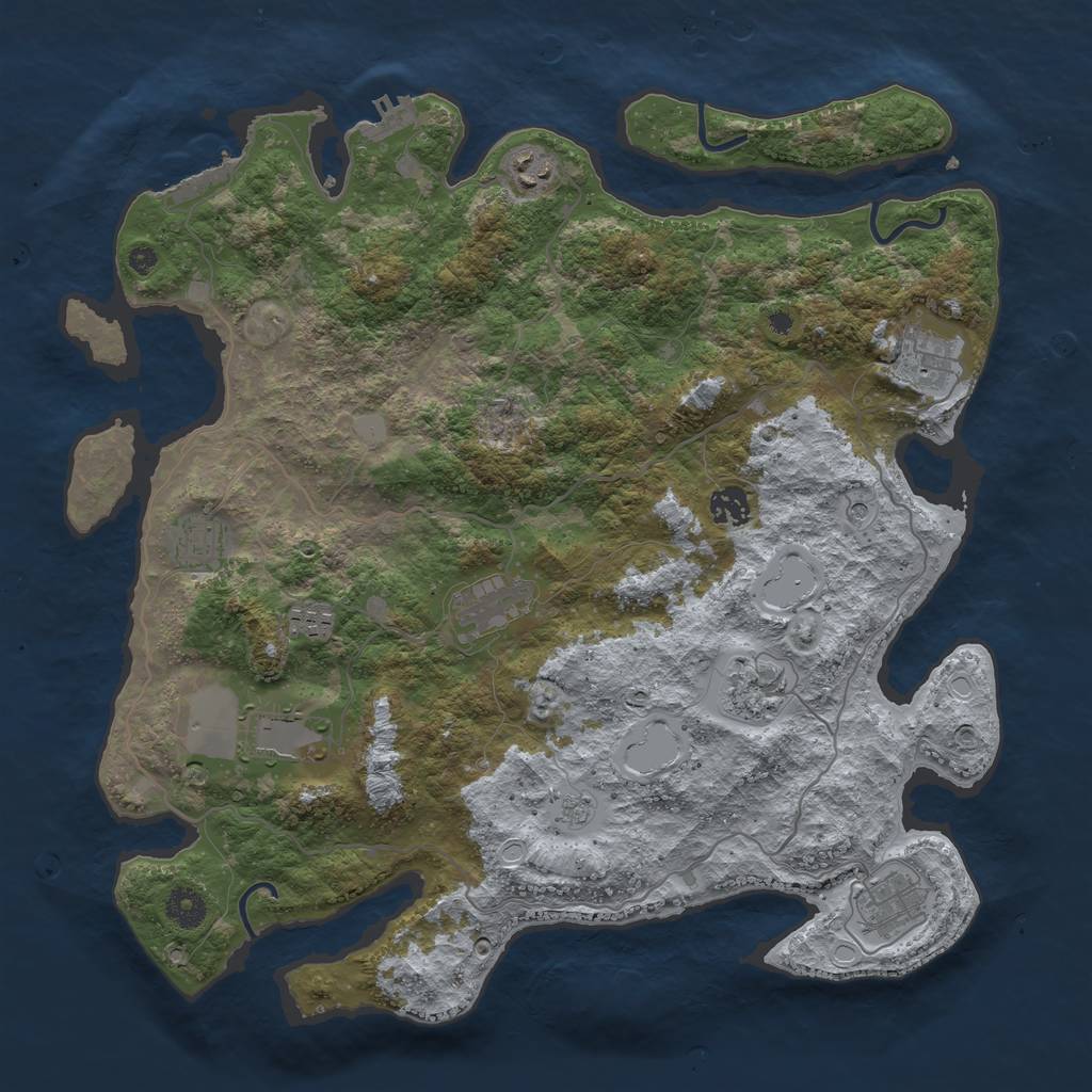 Rust Map: Procedural Map, Size: 4000, Seed: 369369, 18 Monuments
