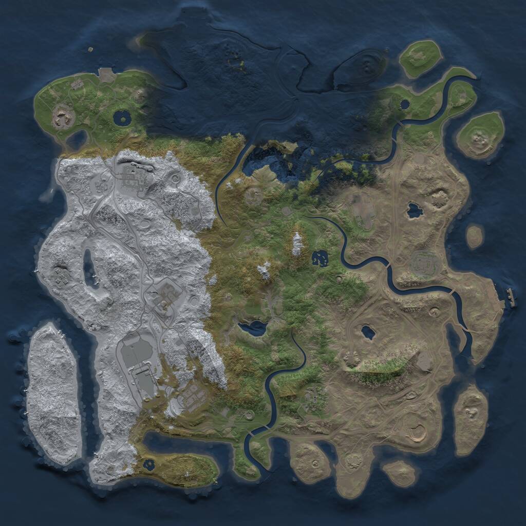 Rust Map: Procedural Map, Size: 4500, Seed: 1255467008, 17 Monuments