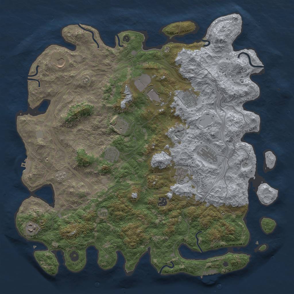 Rust Map: Procedural Map, Size: 4500, Seed: 1255467010, 19 Monuments