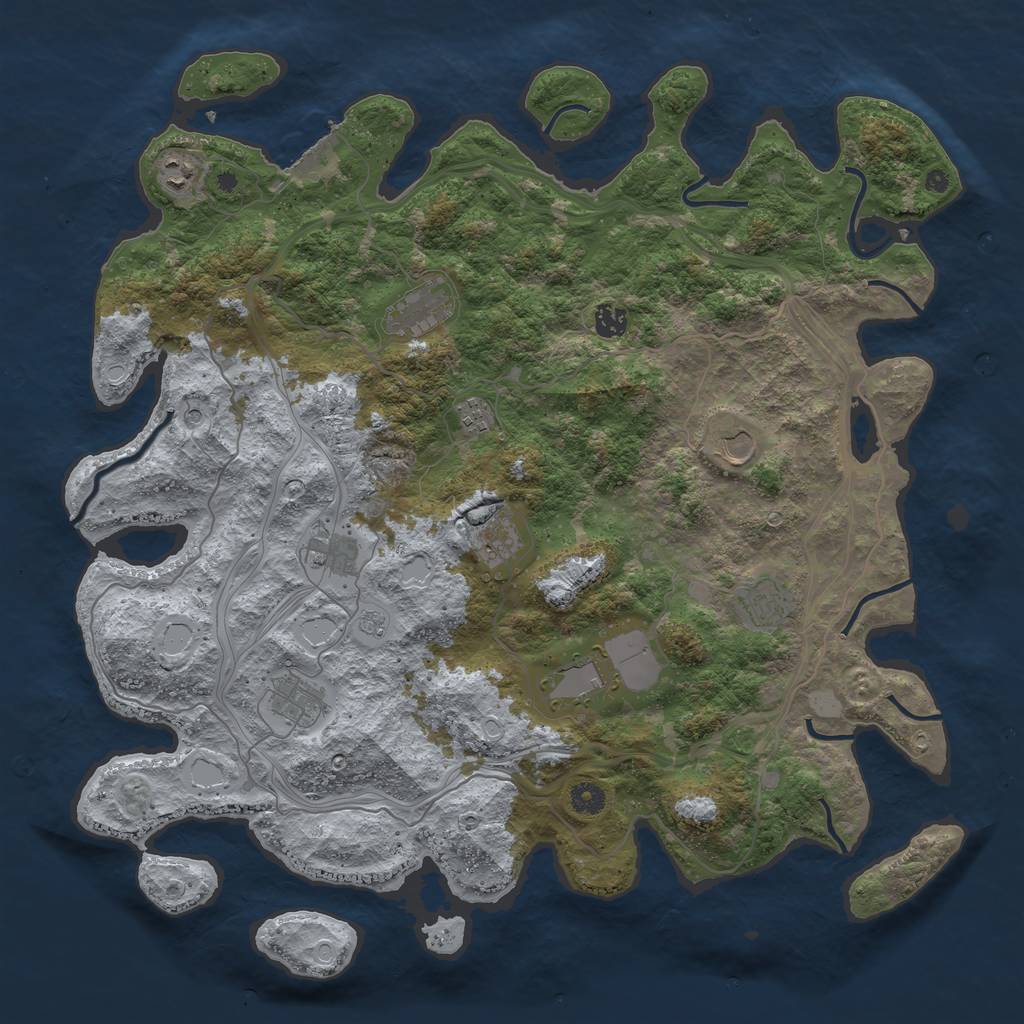 Rust Map: Procedural Map, Size: 4500, Seed: 1255467012, 18 Monuments