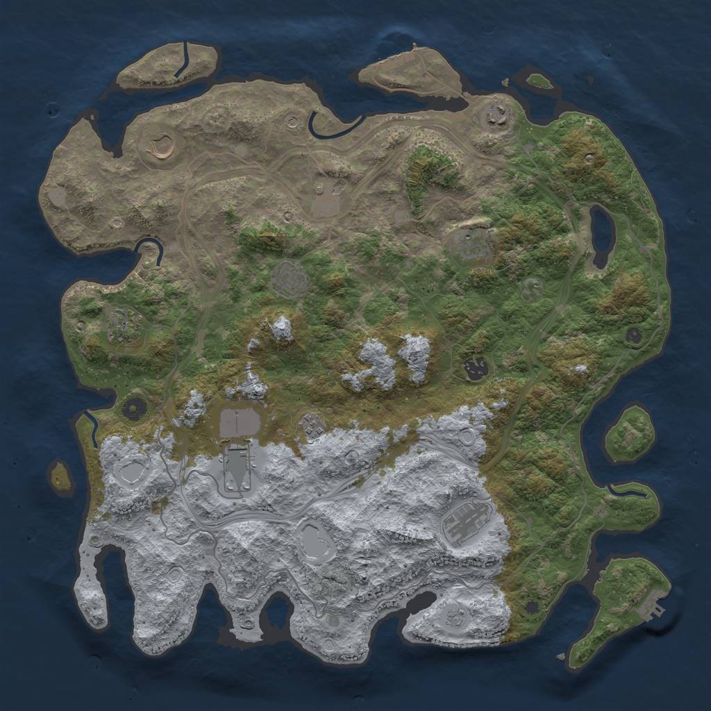 Rust Map: Procedural Map, Size: 4500, Seed: 1255467013, 19 Monuments