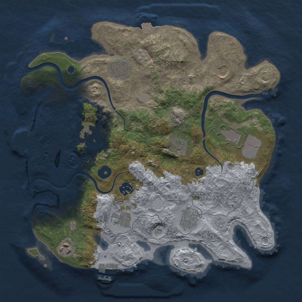Rust Map: Procedural Map, Size: 3500, Seed: 3747, 16 Monuments