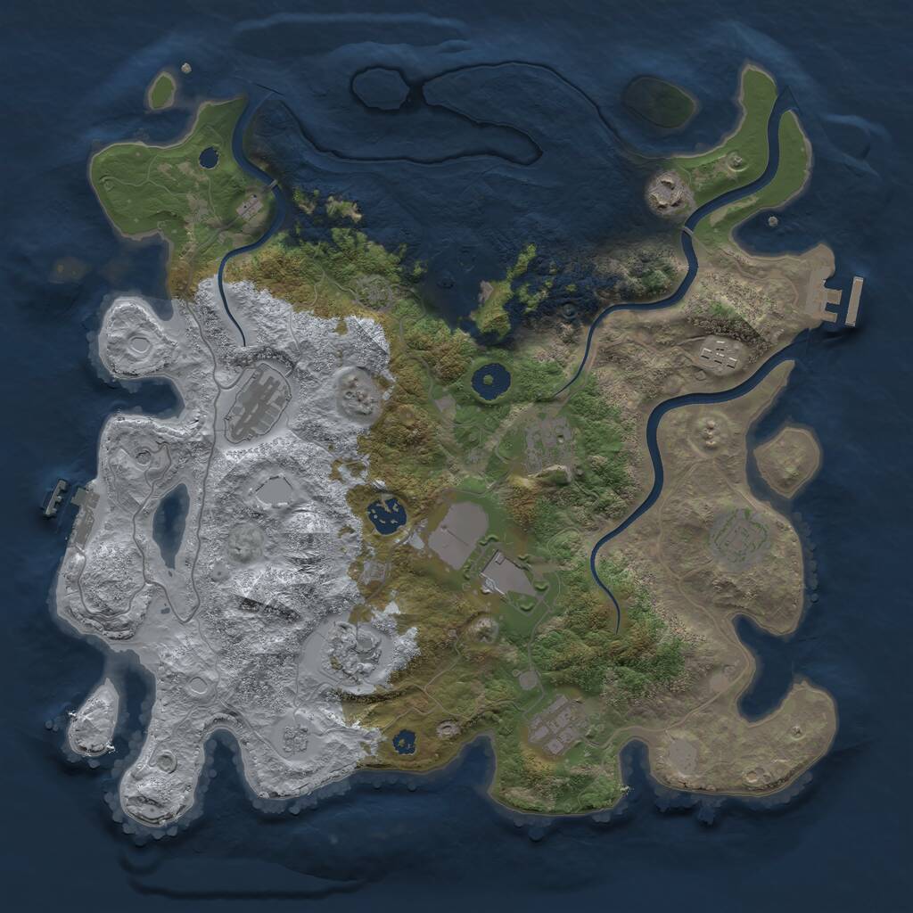 Rust Map: Procedural Map, Size: 3750, Seed: 2129834450, 16 Monuments