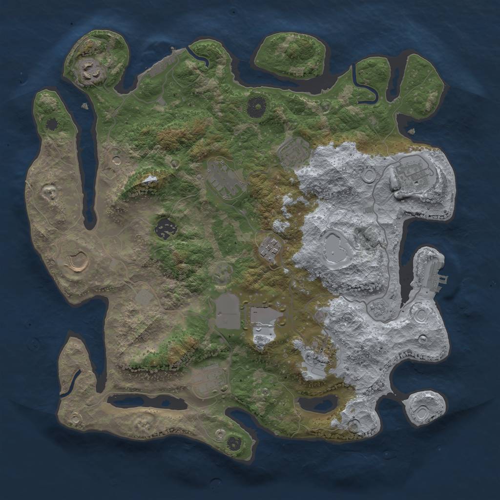 Rust Map: Procedural Map, Size: 3650, Seed: 60611430, 19 Monuments