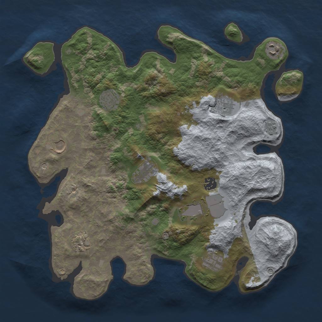 Rust Map: Barren, Size: 3700, Seed: 54329, 13 Monuments