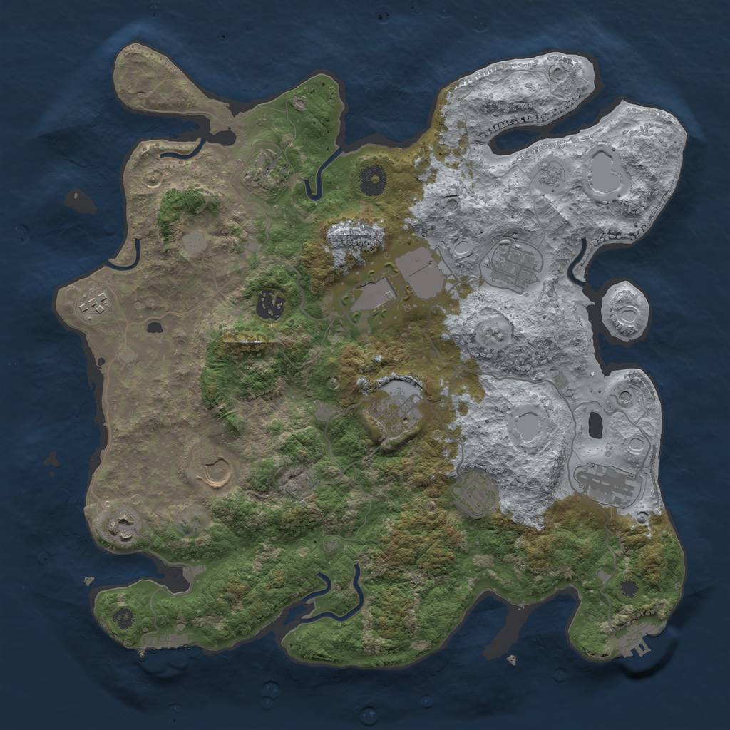 Rust Map: Procedural Map, Size: 3700, Seed: 1406782843, 19 Monuments