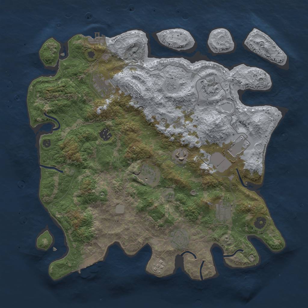 Rust Map: Procedural Map, Size: 3850, Seed: 1628988553, 18 Monuments