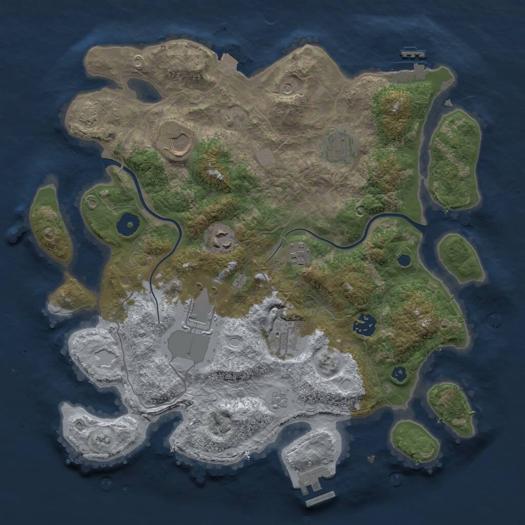 Rust Map: Procedural Map, Size: 3500, Seed: 76393, 13 Monuments
