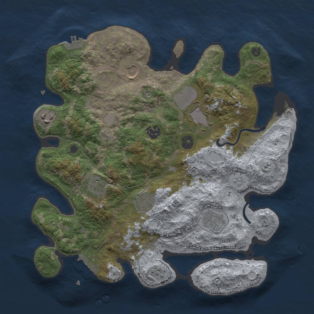 Rust Map: Procedural Map, Size: 3500, Seed: 44229888, 17 Monuments
