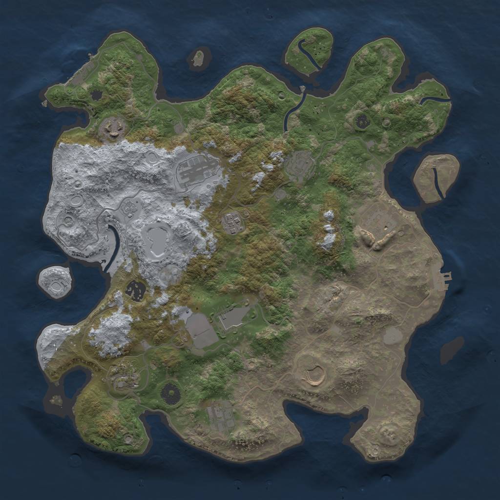 Rust Map: Procedural Map, Size: 3750, Seed: 281943410, 19 Monuments