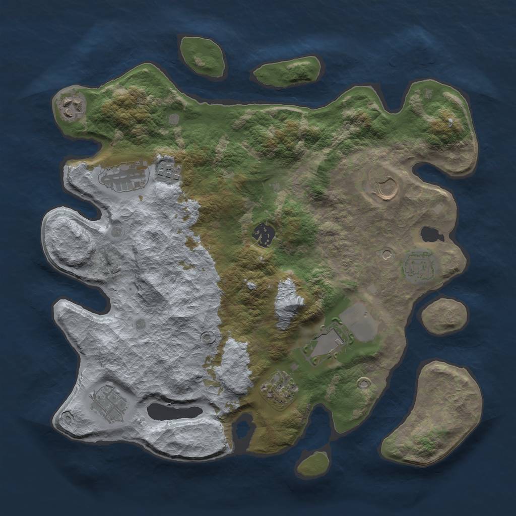 Rust Map: Barren, Size: 3500, Seed: 477686790, 12 Monuments