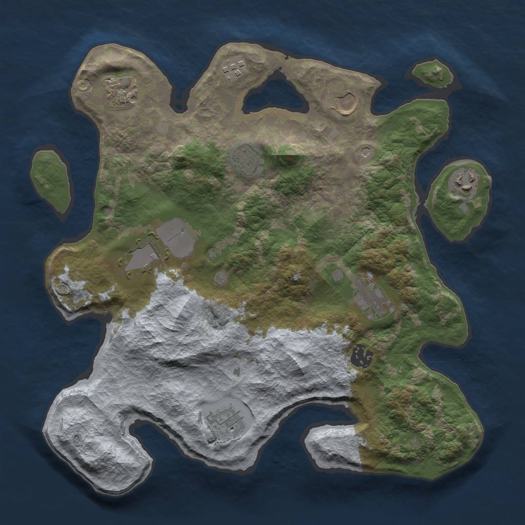 Rust Map: Barren, Size: 3501, Seed: 2147483647, 12 Monuments