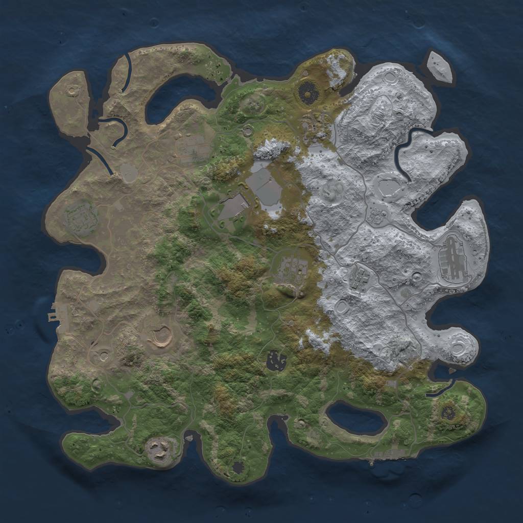 Rust Map: Procedural Map, Size: 3700, Seed: 2129207389, 19 Monuments