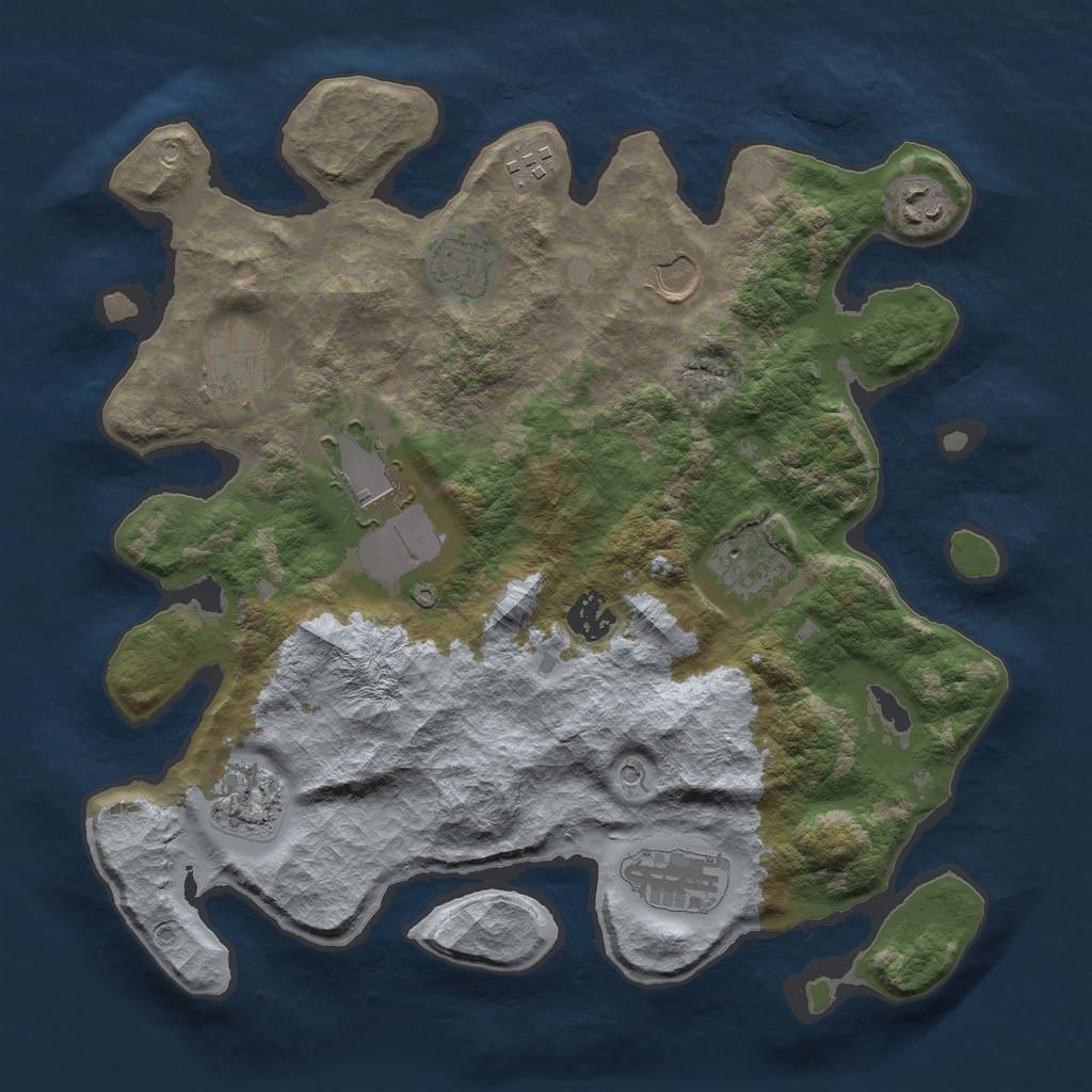 Rust Map: Barren, Size: 3500, Seed: 534861413, 13 Monuments