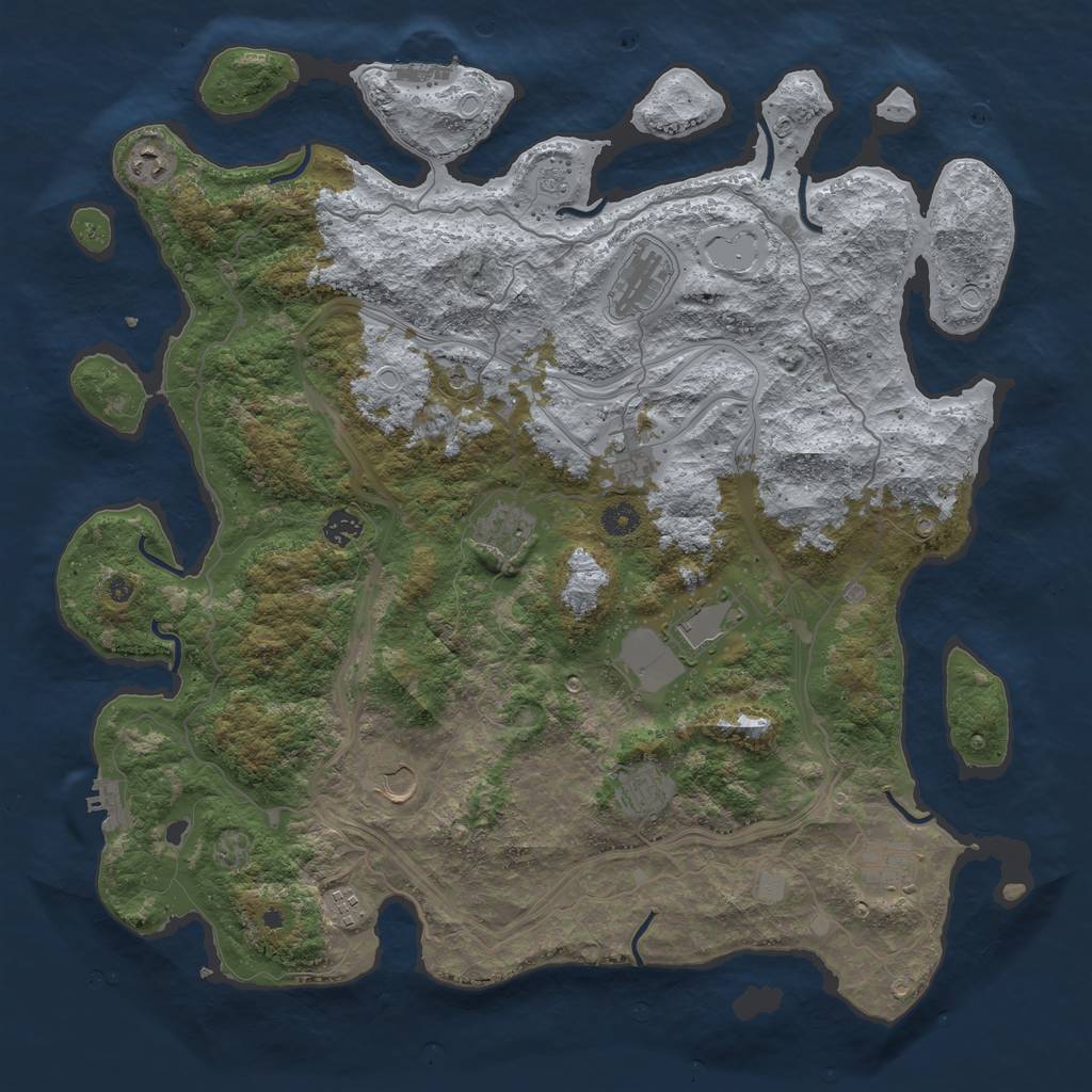 Rust Map: Procedural Map, Size: 4500, Seed: 2140368482, 19 Monuments