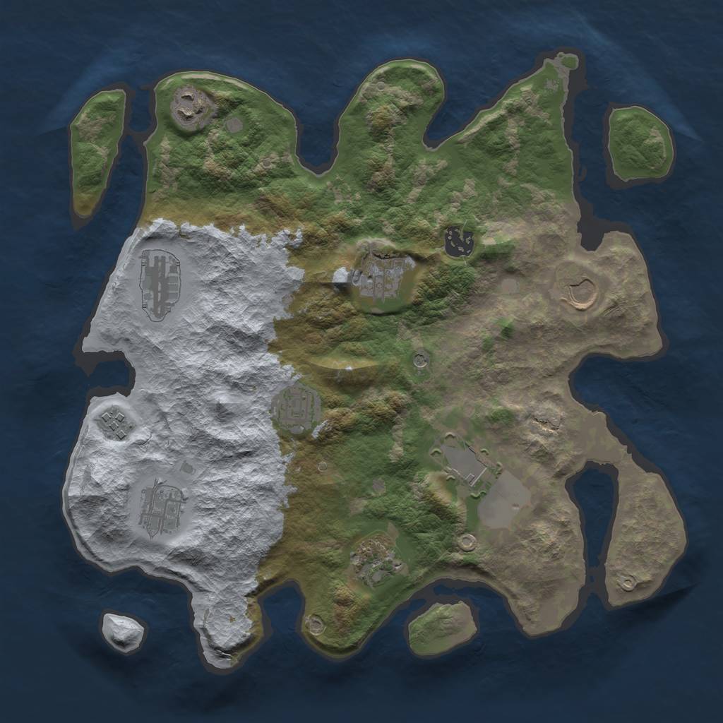 Rust Map: Barren, Size: 3500, Seed: 1392030504, 13 Monuments