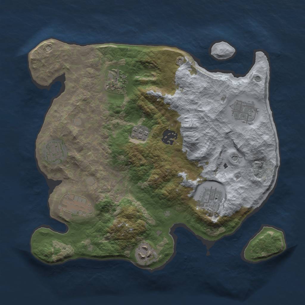 Rust Map: Barren, Size: 3000, Seed: 42645, 11 Monuments