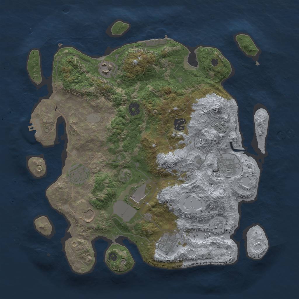 Rust Map: Procedural Map, Size: 3500, Seed: 6845, 17 Monuments