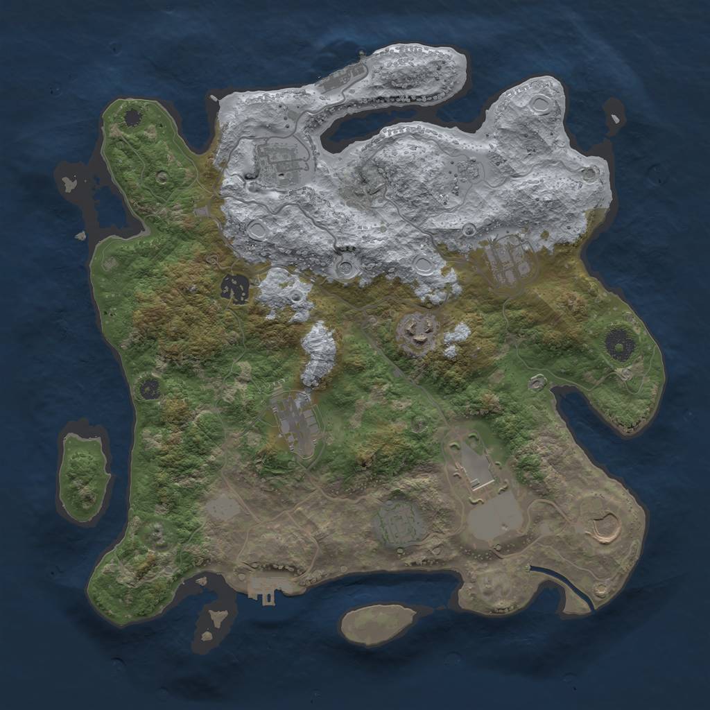 Rust Map: Procedural Map, Size: 3500, Seed: 2141109629, 17 Monuments