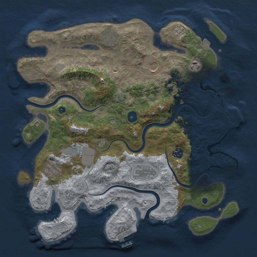 Rust Map: Procedural Map, Size: 3650, Seed: 2128851232, 14 Monuments