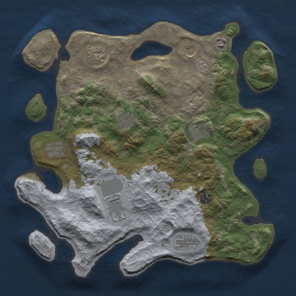 Rust Map: Barren, Size: 3700, Seed: 31348, 13 Monuments