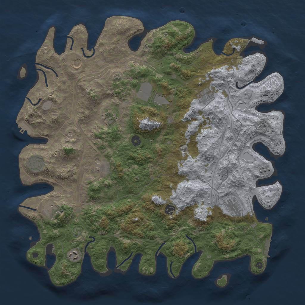 Rust Map: Procedural Map, Size: 4500, Seed: 1263025557, 20 Monuments