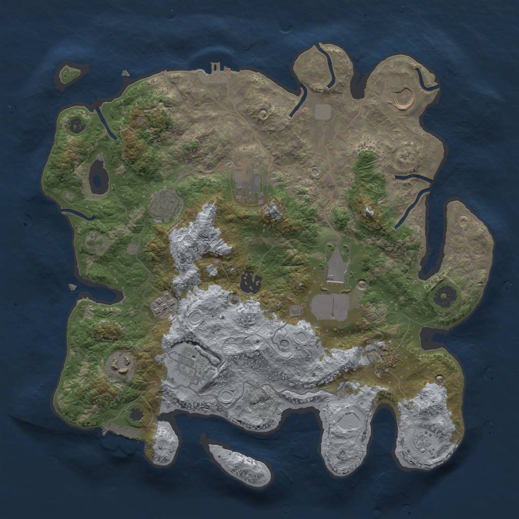 Rust Map: Procedural Map, Size: 3500, Seed: 69075641, 18 Monuments