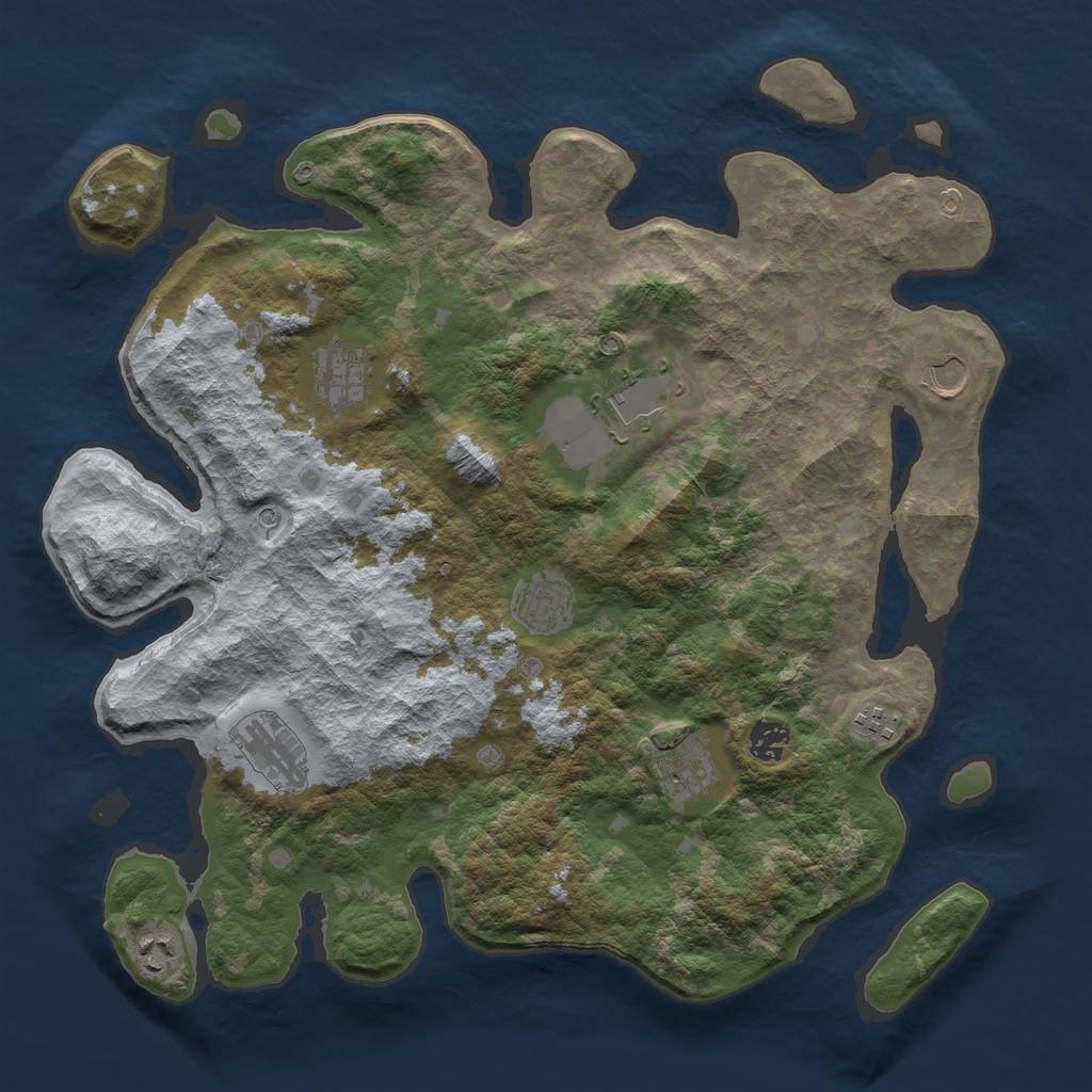 Rust Map: Barren, Size: 4000, Seed: 119, 12 Monuments