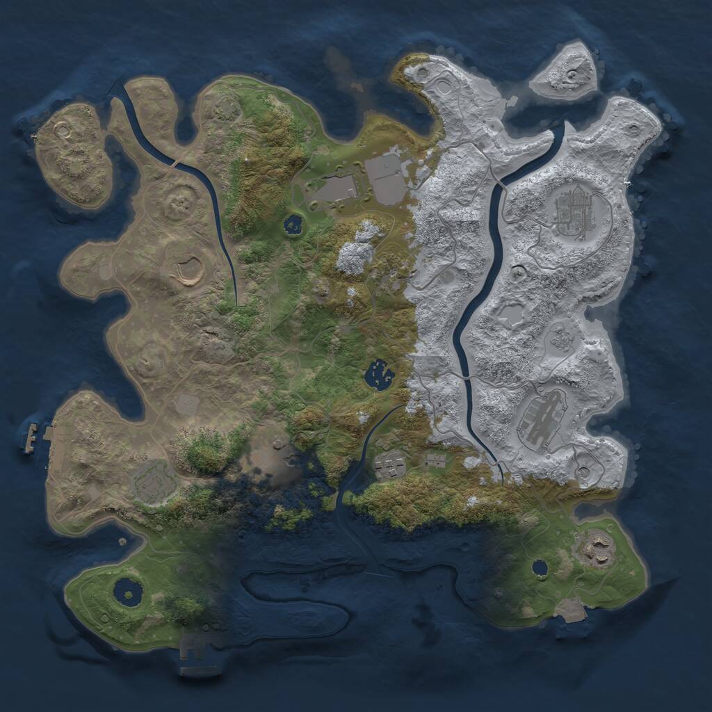 Rust Map: Procedural Map, Size: 3700, Seed: 2056810675, 16 Monuments