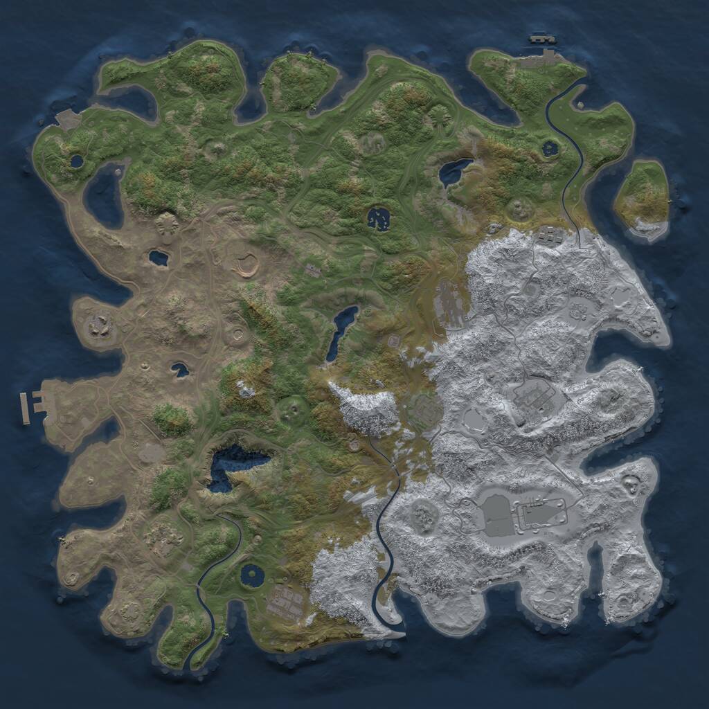 Rust Map: Procedural Map, Size: 4500, Seed: 58164357, 16 Monuments