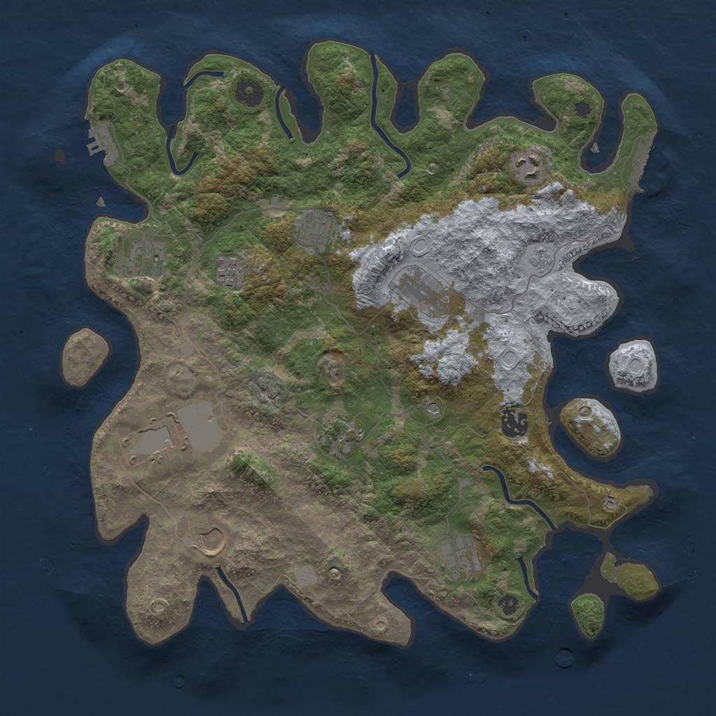 Rust Map: Procedural Map, Size: 3800, Seed: 80980845, 19 Monuments