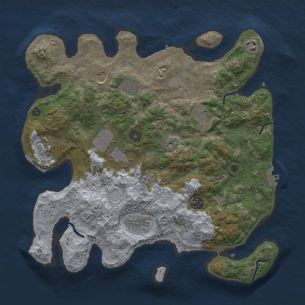Rust Map: Procedural Map, Size: 3600, Seed: 2058802717, 17 Monuments