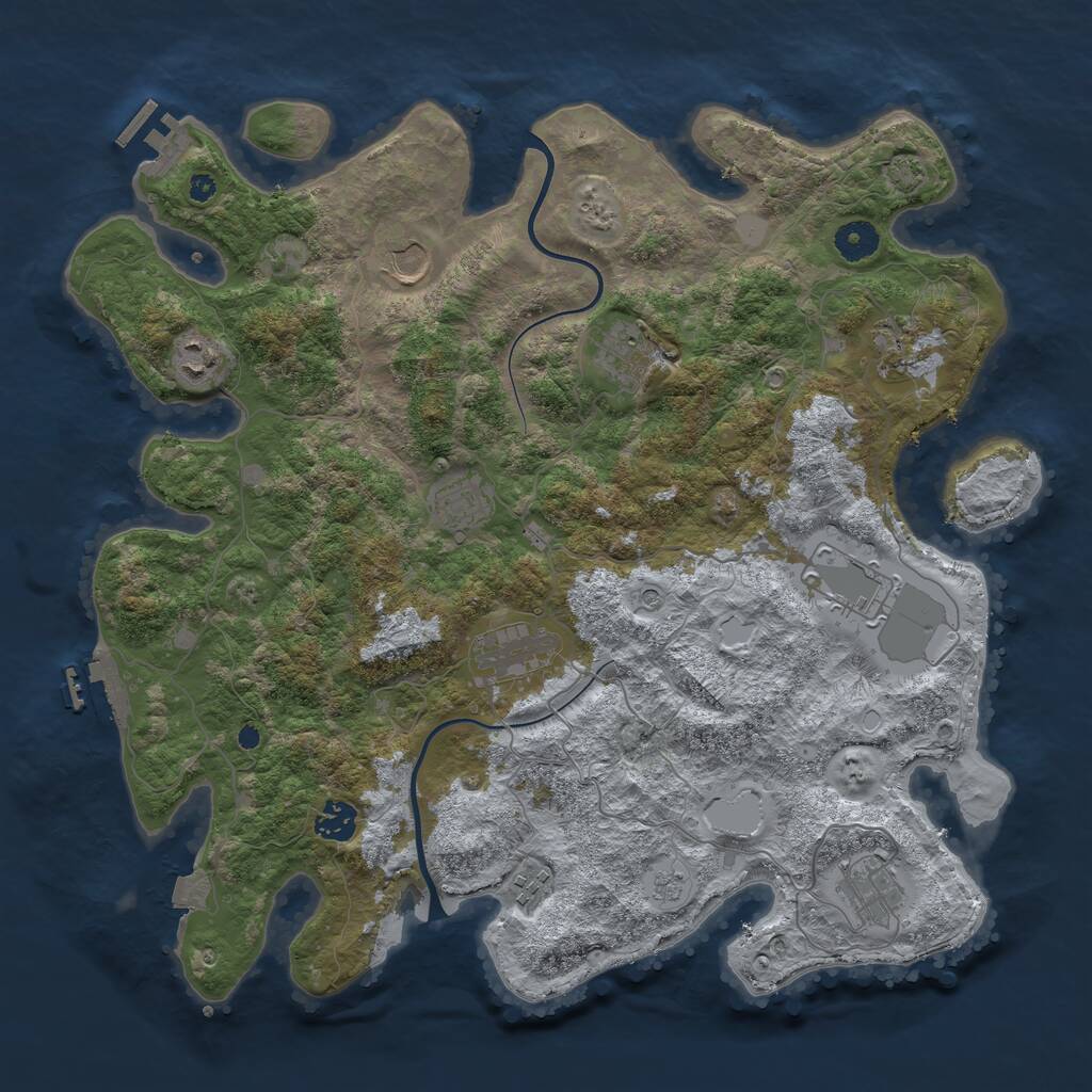 Rust Map: Procedural Map, Size: 3950, Seed: 1405700587, 16 Monuments