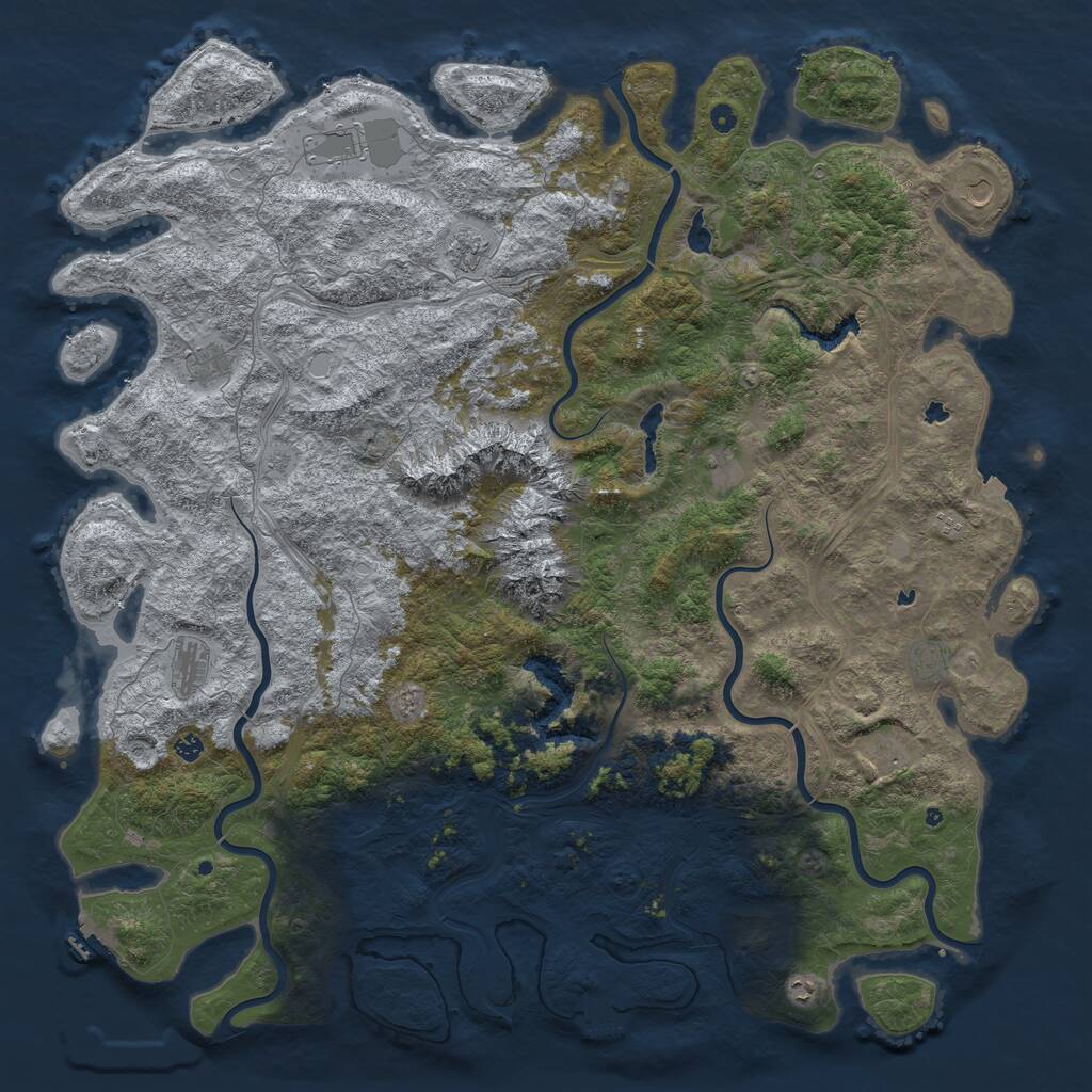 Rust Map: Procedural Map, Size: 6000, Seed: 54070877, 17 Monuments