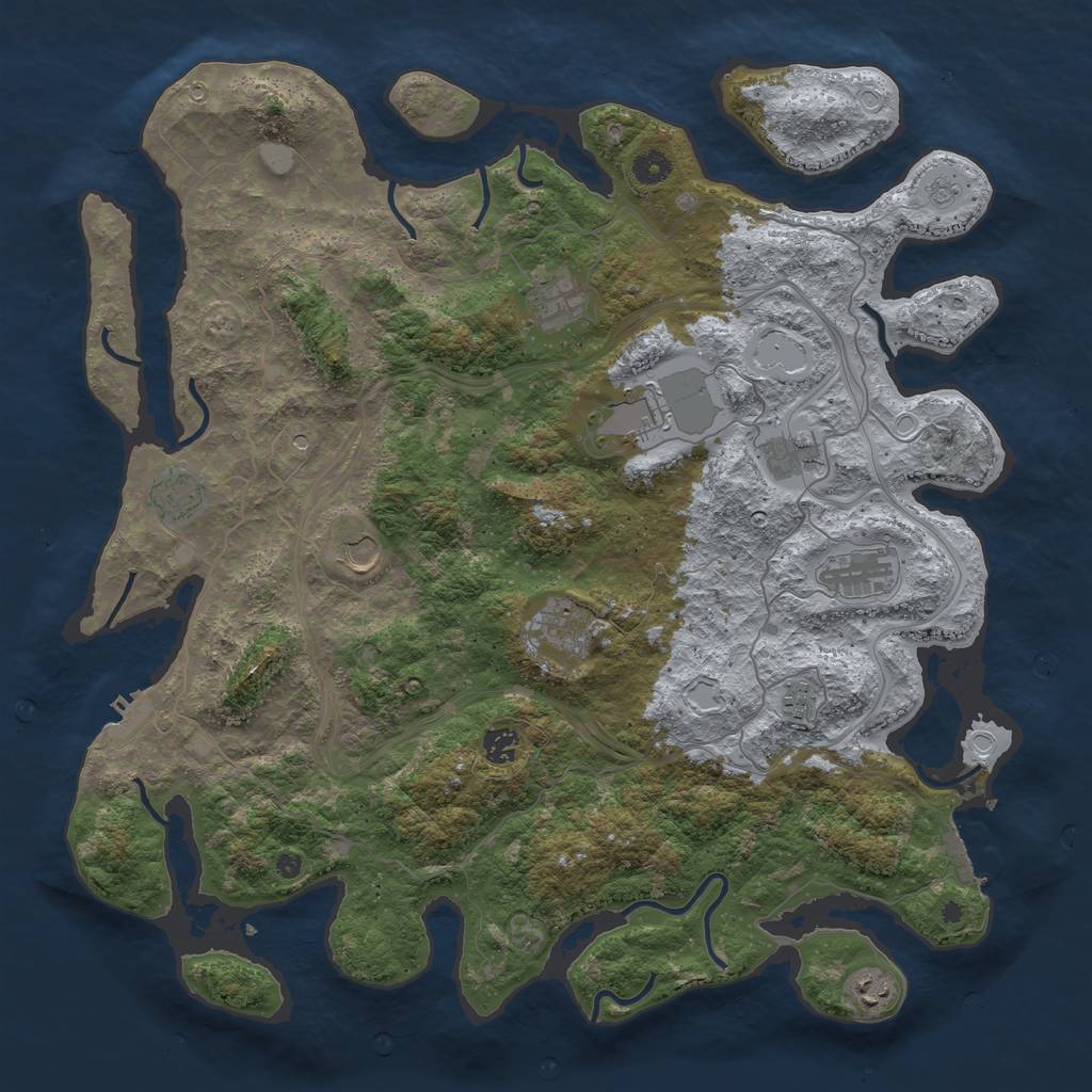 Rust Map: Procedural Map, Size: 4500, Seed: 2113612429, 19 Monuments