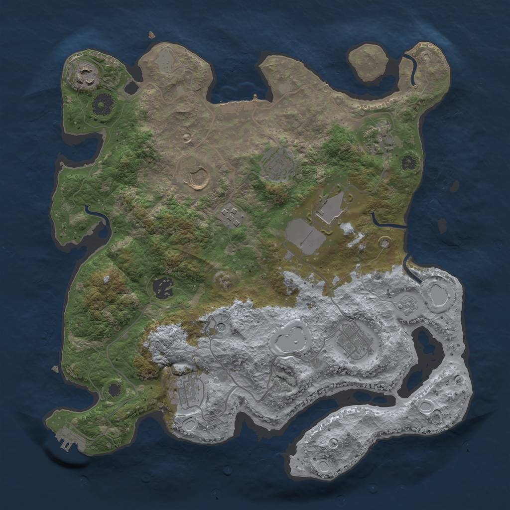 Rust Map: Procedural Map, Size: 3500, Seed: 3653988, 18 Monuments