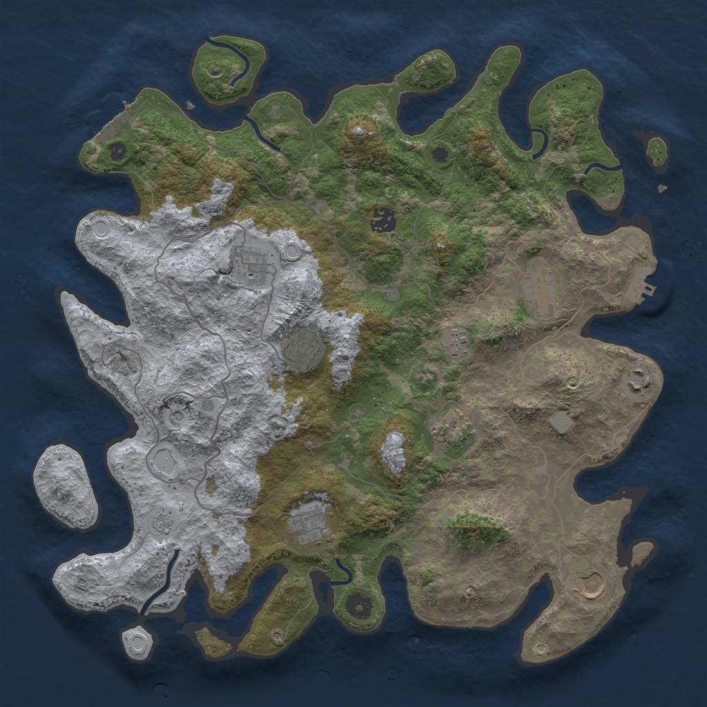 Rust Map: Procedural Map, Size: 4000, Seed: 726445, 18 Monuments