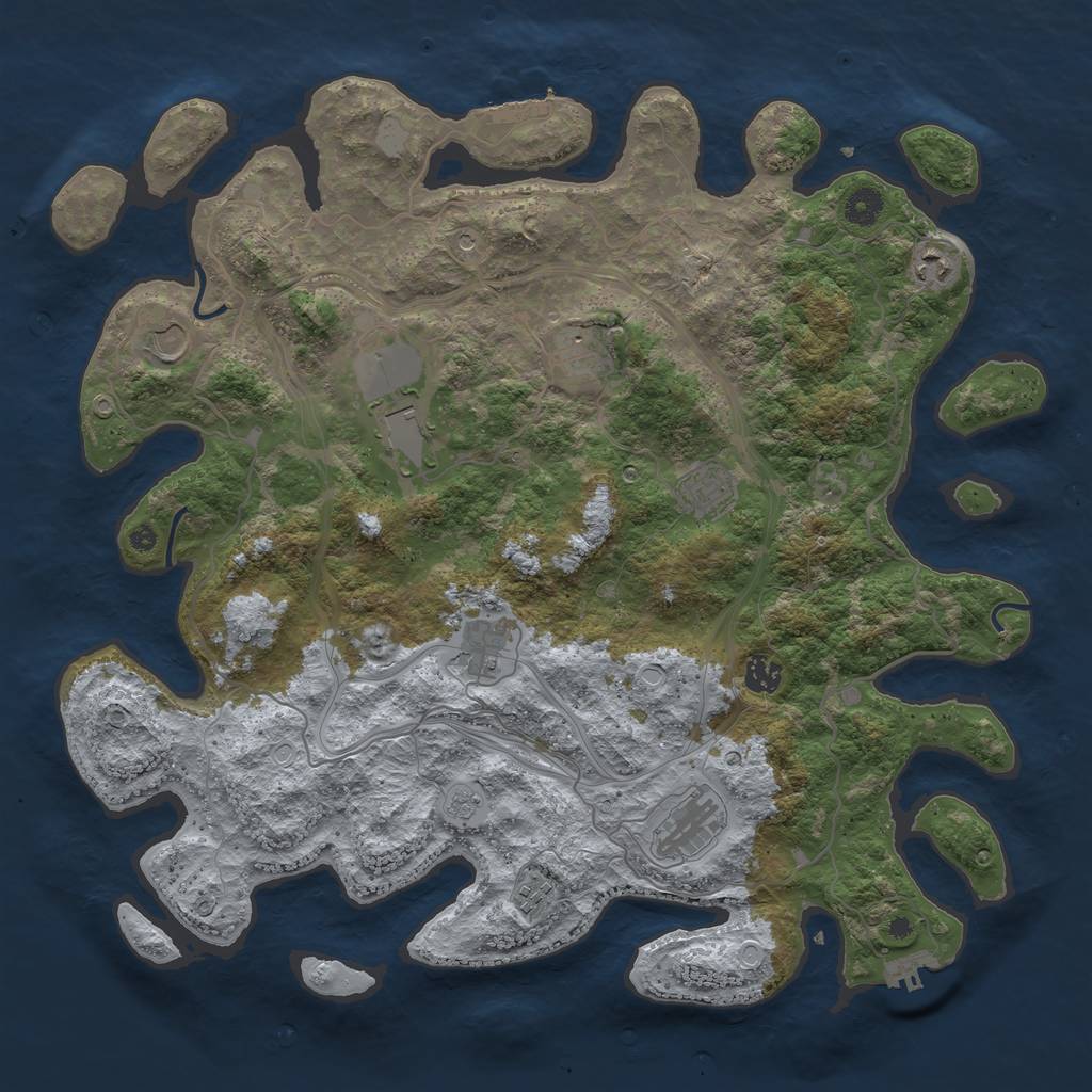 Rust Map: Procedural Map, Size: 4300, Seed: 2036059445, 18 Monuments