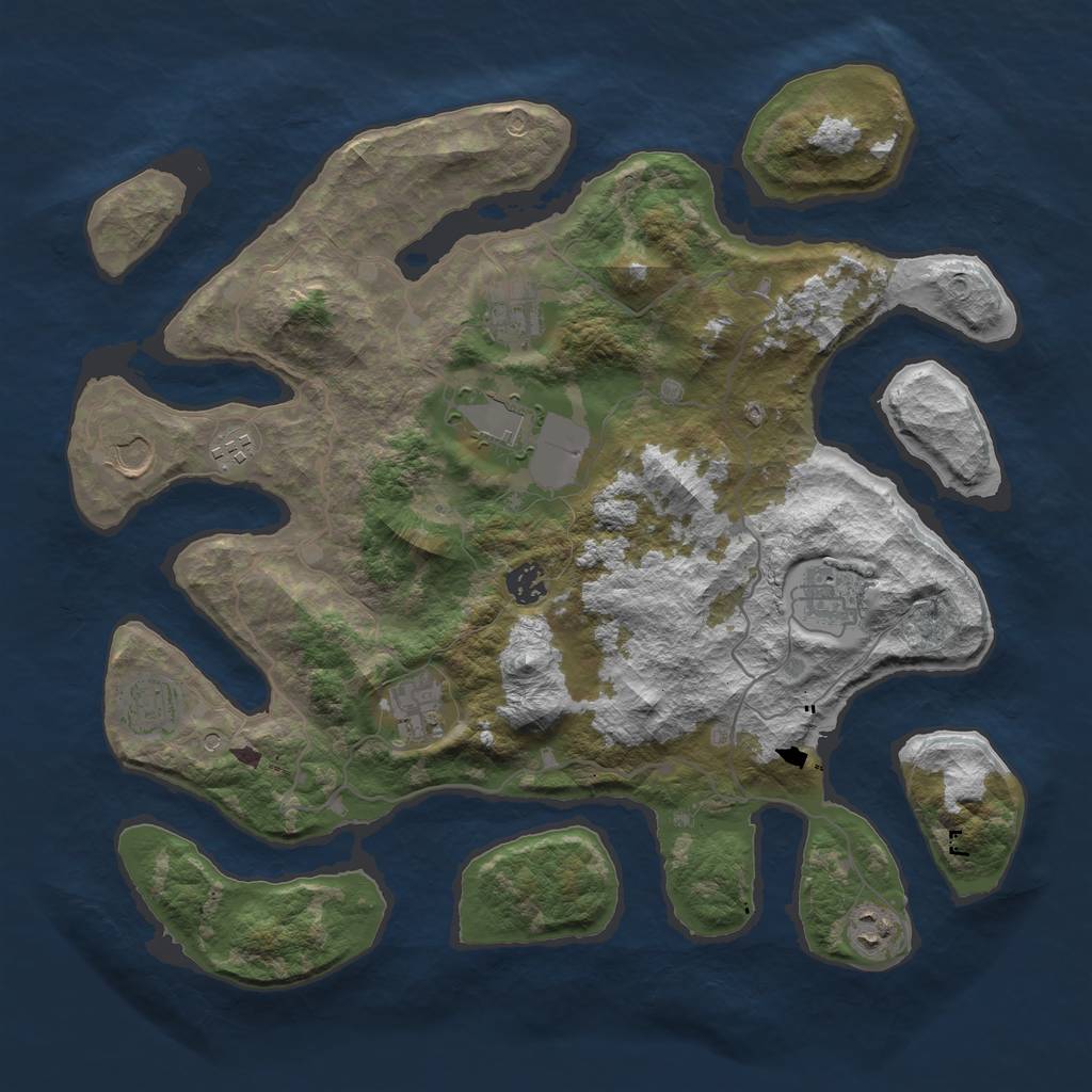 Rust Map: Barren, Size: 4000, Seed: 25, 12 Monuments