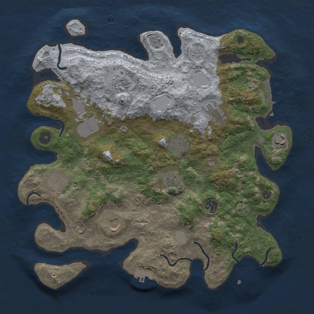 Rust Map: Procedural Map, Size: 3750, Seed: 74501729, 19 Monuments