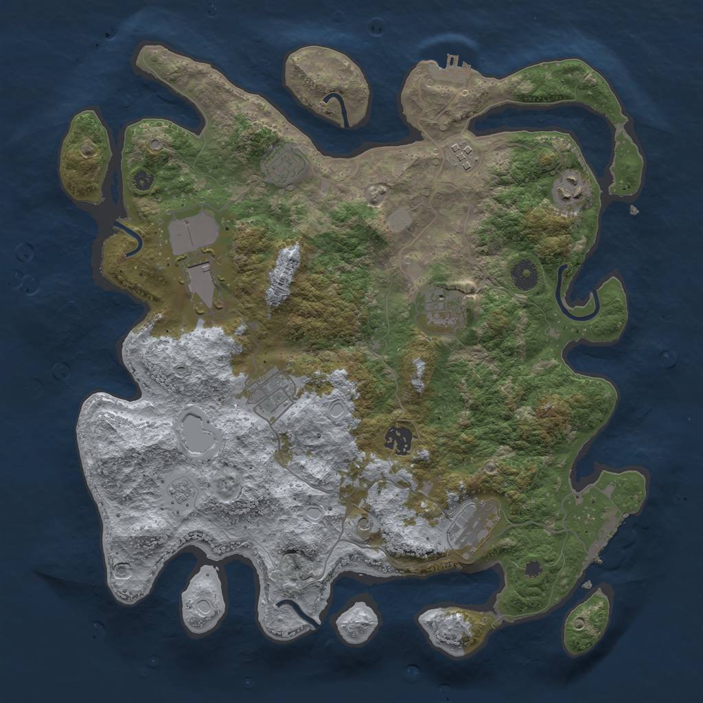 Rust Map: Procedural Map, Size: 3700, Seed: 2132428460, 17 Monuments