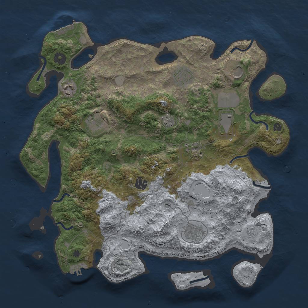 Rust Map: Procedural Map, Size: 3750, Seed: 851421762, 18 Monuments