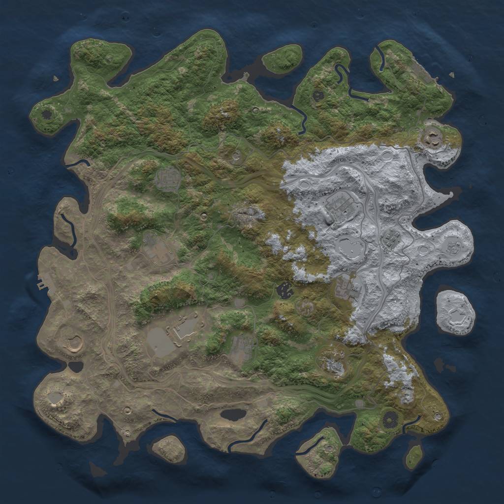 Rust Map: Procedural Map, Size: 4500, Seed: 2127960182, 20 Monuments