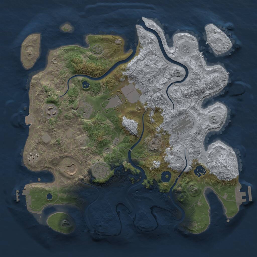 Rust Map: Procedural Map, Size: 3500, Seed: 989335765, 14 Monuments