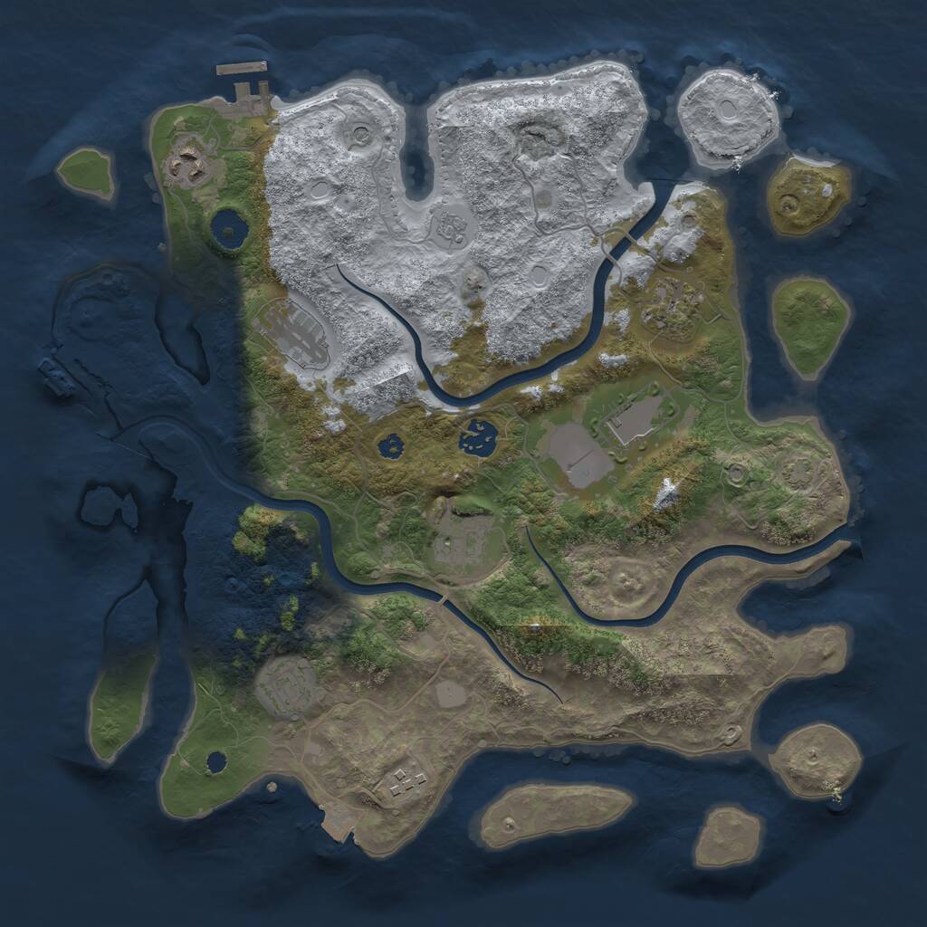 Rust Map: Procedural Map, Size: 3700, Seed: 2104558379, 14 Monuments