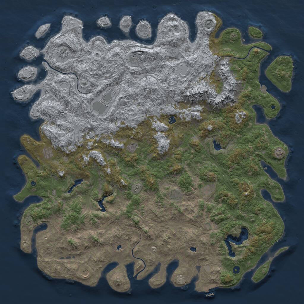 Rust Map: Procedural Map, Size: 6000, Seed: 1158385230, 16 Monuments