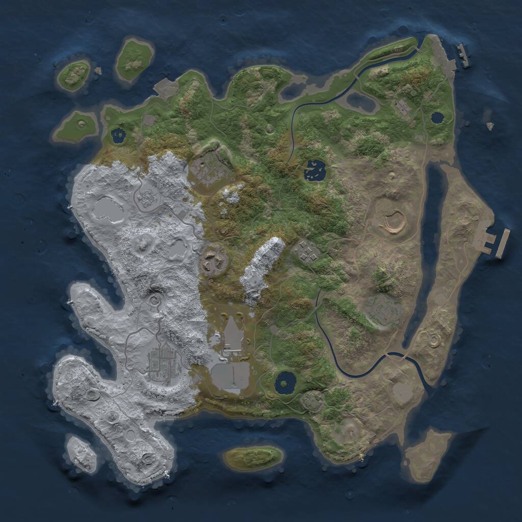 Rust Map: Procedural Map, Size: 3500, Seed: 735289513, 14 Monuments